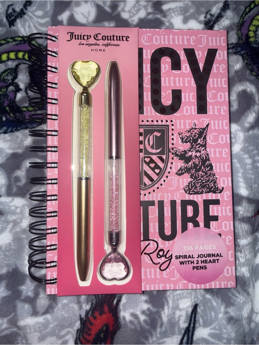 Juicy Couture Pink Spiral Journal with Gold & Pink Heart Pens